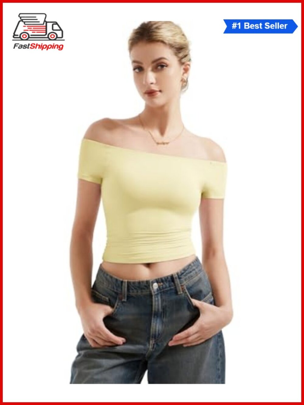 Double Lined Off Shoulder Fitted Top Short Sleeve Going Out Y2K Basic Shirt